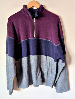 Cherokee Color Block Fleece Quarter Zip Purple XL